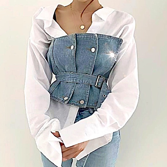 Double Breasted Patched Denim Corset. - Picture 8 of 15